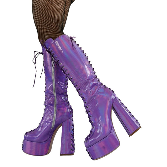 HOTan and NEWn Foreign Trade Cross-Border Halloween Gothic Mirror Magic Color Platform Chunky Heel plus Size 44 Women's Boots B767-29