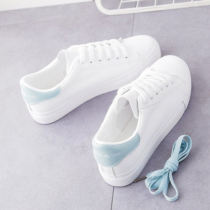 White Shoes for Female Students Korean Style Very Match Spring and Autumn Leather Flat Running Shoes Sneaker Breathable Women's Board Shoes