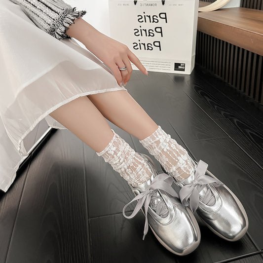 Spring New Ballet Shoes Flavia Design Fashion Soft Bottom Women's Sneaker Silver New Single Layer Shoes