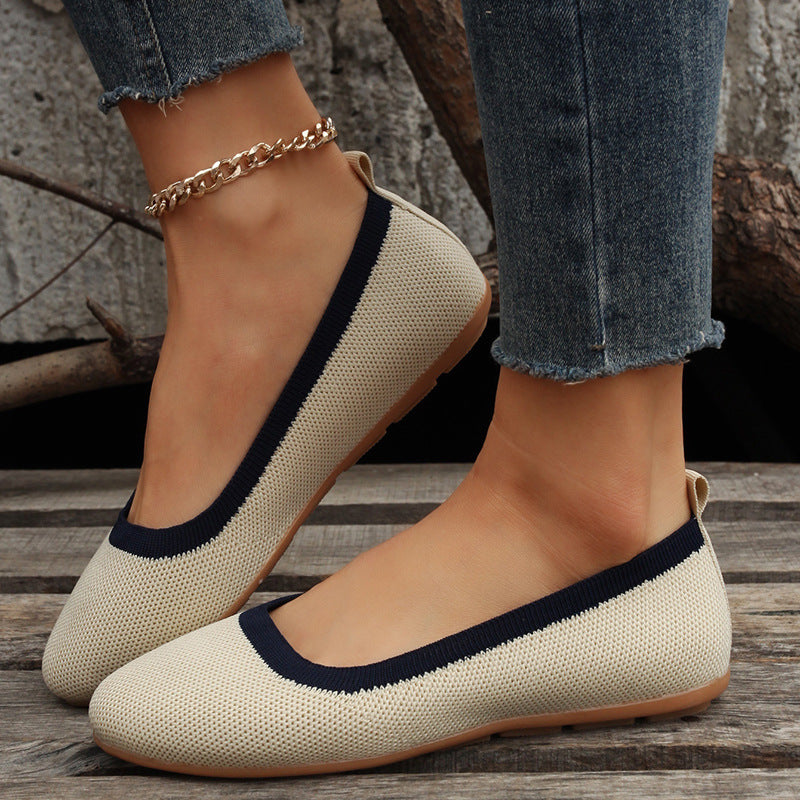 Spring New Color Matching Foreign Trade plus Size Flat Heel Soft Bottom Pumps Casual Breathable Ladies Hollow out Knitted Shoes