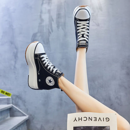 New Canvas Shoes Height Increased 9cm High Quality Waterproof Canvas Fabric High Top Women's Thin Shoes Lightweight