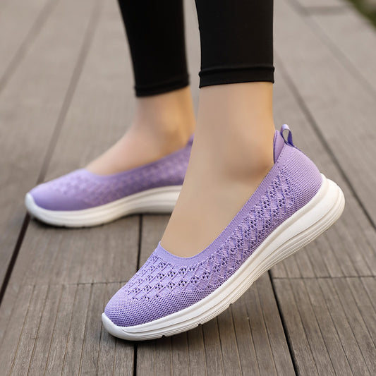 Summer New Women's Shoes Mesh Breathable Flat Mom Shoes Non-Slip Wear-Resistant Walking Shoes Women's Driving Shoes Mesh Shoes