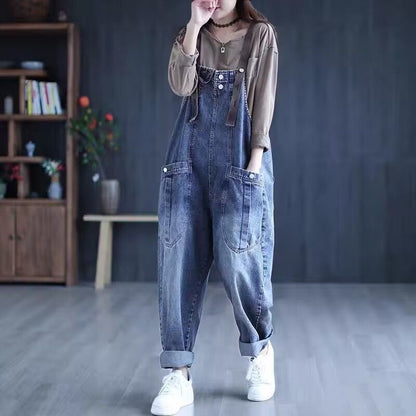 Plump Girls Jeans Suspender Pants for Women 2024 Spring and Autumn New plus Size Korean Style Loose Slimming Harem Casual Jeans