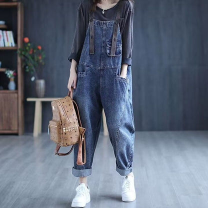 Plump Girls Jeans Suspender Pants for Women 2024 Spring and Autumn New plus Size Korean Style Loose Slimming Harem Casual Jeans