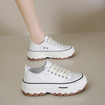 Women's Thick-Soled Canvas Shoes  Spring New Platform Women's Shoes Height Increasing Middle School Students Korean Casual Sports White Shoes