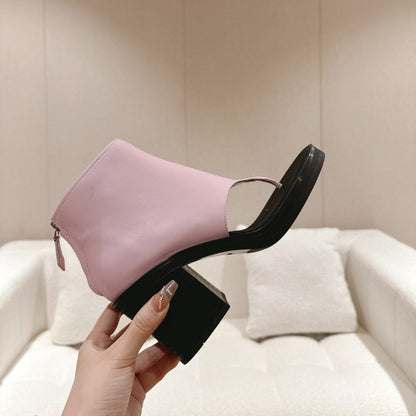 sengpashop New HOTan and NEWn Miu Open Toe Flip Flops All-Match Platform High Heel Roman Sandals Back Zipper Sandal Boots