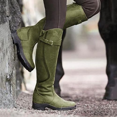 Autumn and Winter Foreign Trade New plus Size Long Boots Women's Boots HOTan and NEWn Flat round Toe Women's Leather Boots