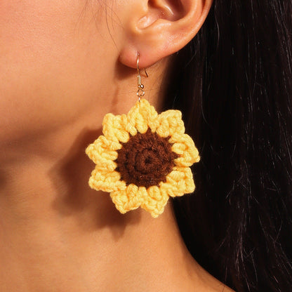 Lianfudai knitted Jewelry New Knitted Wool Flower Sunflower Earrings Creative Design Simple Earrings Pendant