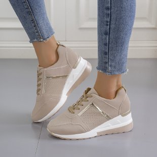 HOTan and NEWn plus Size Sports Casual Shoes Thick Bottom Wedge Casual Shoes Lace up Foreign Trade Mesh Ladies Sneaker