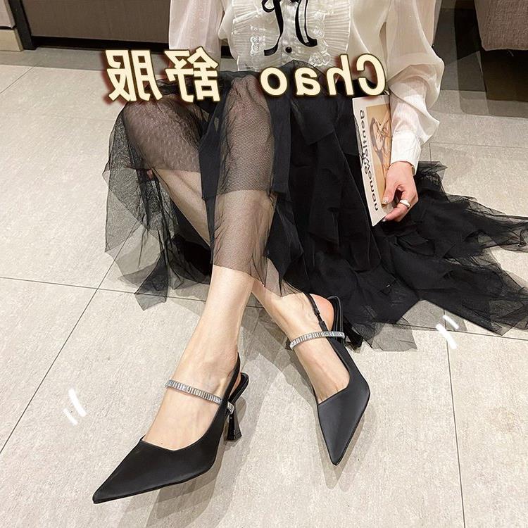 sengpashop Rhinestone Closed Toe Women's Sandals Ankle-Strap Stilettos with Skirt Pointed Toe Pumps Elegant Socialite Back Empty Fashion High Heels