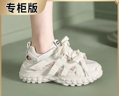Mesh Breathable Clunky Sneakers Women's Summer Thick Bottom Height Increasing Women Shoes Trendy All-Match Women's Casual Shoes Hollow Sandals Women