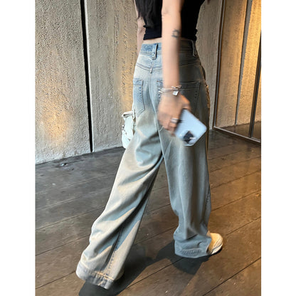 Meipin Tian S Jeans Women's American-Style High Street Small Baggy Straight Trousers Mop Pants Wide-Leg Pants Slimming Trendy