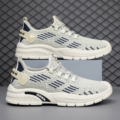 Summer New Breathable Men's Sneaker Fly Woven Mesh Casual Men's Shoes Outdoor All-Matching Solid Color Men's Running Shoes