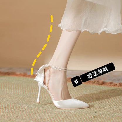 sengpashop Sexy Elegant Pointed Stiletto High Heels for Women  Spring Style with Pearl Bow Fairy Style