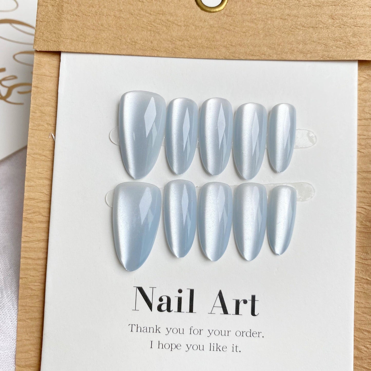 sengpan Blue Cat's Almond Wear Piece White Nail Art