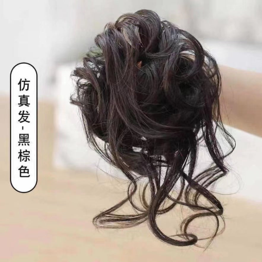 sengpan long Lazy Style Hair Clip Flower Bud Ball Head Female Natural Fluffy Long Beard Hair Bag Wig Set Ponytail Wig Ring Hairpin