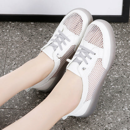 Brand White Shoes for Women  Spring and Summer New Breathable Mesh Sports Flat Women's Shoes Women's Tendon Bottom Mom Shoes