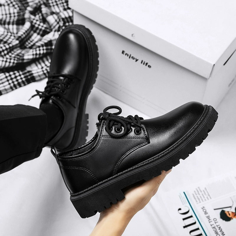 Leather Shoes Men's  New Men's Business British Style Black Lace-up Casual Leather Shoes Korean Fashion Youth Wedding Shoes