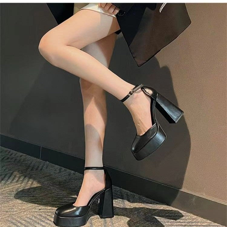 sengpashop High Heels White Barbie Shoes Sweet Fairy Style Platform Height Increasing Chunky Heel Mary Jane Shoes Small Leather Shoes for Women