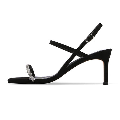 sengpashop New Summer Stiletto Sandals Women's Black Crystal Buckle Korean Style Internet Hot High Heels Women's Shoes