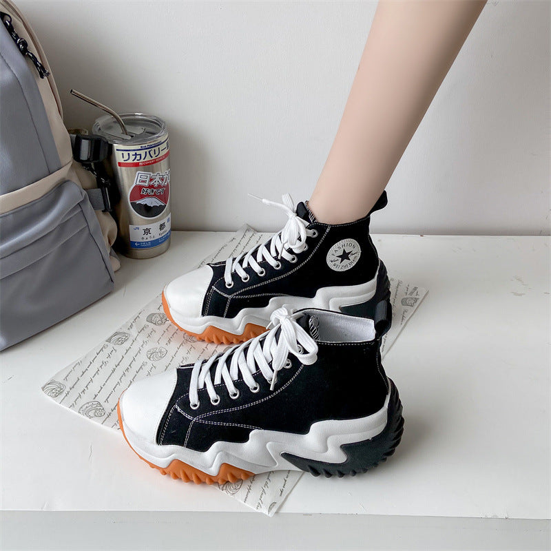 plus Size Women's High-Top Canvas Shoes  Summer New Platform White Shoes Korean Style Versatile Sports Casual Shoes