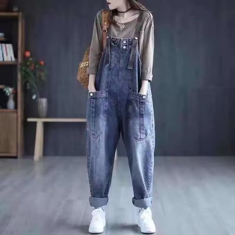 Plump Girls Jeans Suspender Pants for Women 2024 Spring and Autumn New plus Size Korean Style Loose Slimming Harem Casual Jeans