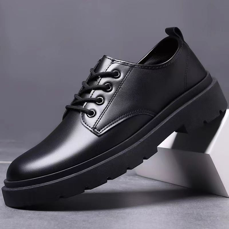 Business Leather Shoes Men's Casual Shoes British Style Work Shoes Thick Bottom Trendy All-Matching Lace-up Student Shoes Work Shoes