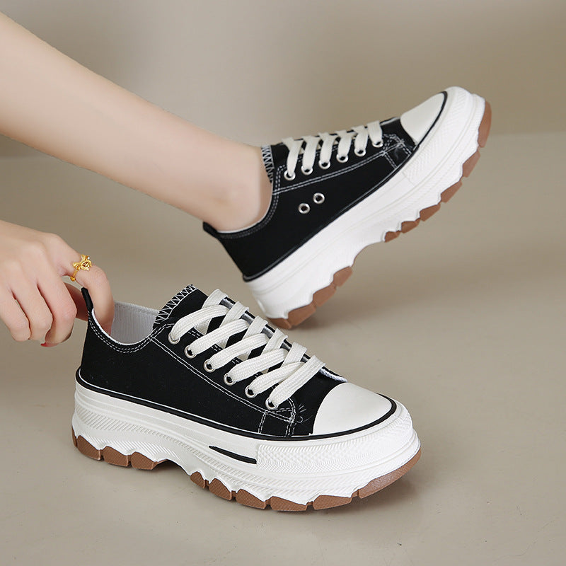 Women's Thick-Soled Canvas Shoes  Spring New Platform Women's Shoes Height Increasing Middle School Students Korean Casual Sports White Shoes