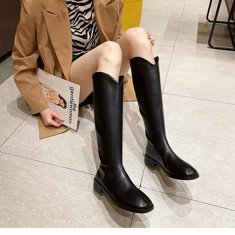 Boots Martin Boots Women's Fashion Outerwear V Cut Thick Heel below the Knee Slimming High Leg Boot plus Size Fashion Women's Boots