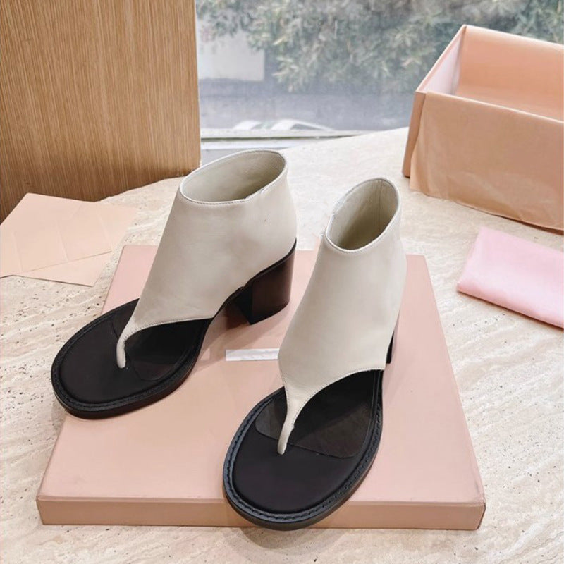 sengpashop New HOTan and NEWn Miu Open Toe Flip Flops All-Match Platform High Heel Roman Sandals Back Zipper Sandal Boots