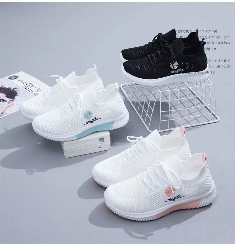 Women's Flying Woven White Coconut Pumps Leisure Sports Running Fashionable Shoes Girls  New Spring and Autumn All-Match