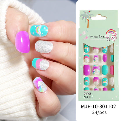 sengpan Children's Fake Nails Pieces Boxed Wear Armor Nail Art