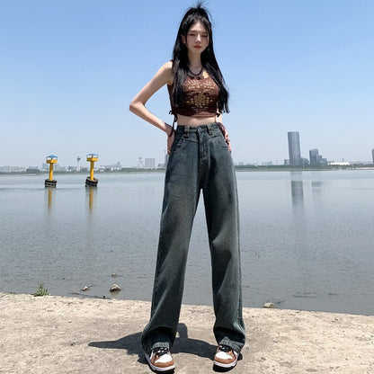 Live Broadcast Strict Selection High Waist Wide Leg Jeans Women's Summer Thin Design Loose Slimming Small Straight Mopping Pants