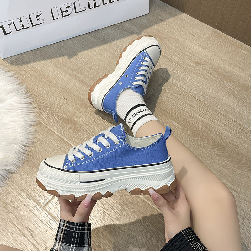 Spring New Canvas Shoes Women Hong Kong Style Fashion White Shoes Students Thick Bottom Sneaker Casual All-Matching Ins Pumps