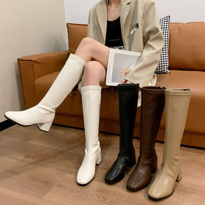 below the Knee Long Boots Female  Autumn and Winter New British Style Fashion Small Man Thinner-Looked High Heel Knight Female Boots