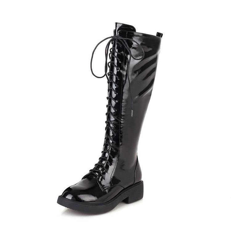 Summer Low Heel High Boots, Female Foreign Trade Cross-Border Chengdu plus Size 40-43 Front Lace-up Martin Boots Female Foreign Trade