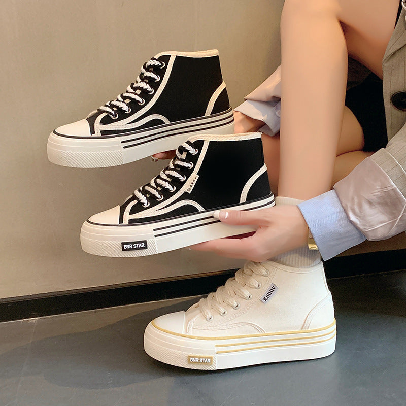 Factory in Stock Canvas Shoes Women's Summer Shoes Trendy Niche Bai Match Student High-Top Shoes Board Shoes Thick-Soled Casual Sneakers
