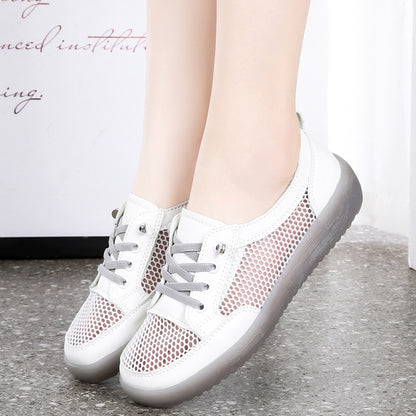 Brand White Shoes for Women  Spring and Summer New Breathable Mesh Sports Flat Women's Shoes Women's Tendon Bottom Mom Shoes