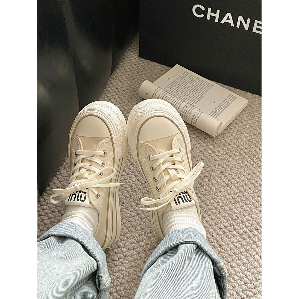 Thick Sole Height Increasing Small Canvas Shoes  Summer New White Shoes Women's Shoes with Skirt All-Matching Board Shoes