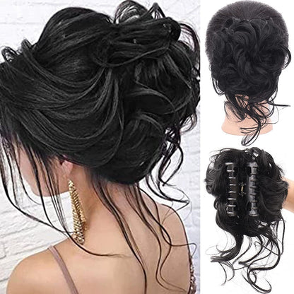 sengpan long Lazy Style Hair Clip Flower Bud Ball Head Female Natural Fluffy Long Beard Hair Bag Wig Set Ponytail Wig Ring Hairpin