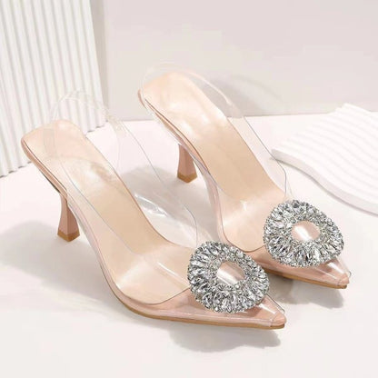 sengpashop HOTan and NEWn plus Size Sandals Women's Summer New Transparent Rhinestone Pointed Toe Sexy High Heel Fashion Women's Shoes