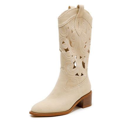 Women's  New Hollow-out Summer Boots Chunky Heel Cowboy Boot Fashion Boots