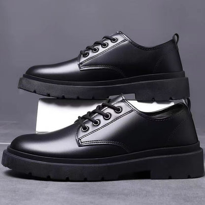 Business Leather Shoes Men's Casual Shoes British Style Work Shoes Thick Bottom Trendy All-Matching Lace-up Student Shoes Work Shoes