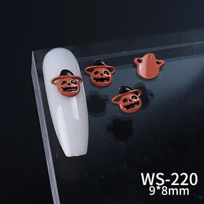 Lianfudai New 10pcs/Bag Halloween Alloy Spray Painted Nail Art Decoration Accessories Cute Funny Cartoon Pumpkin Skull Head Wizard Charms