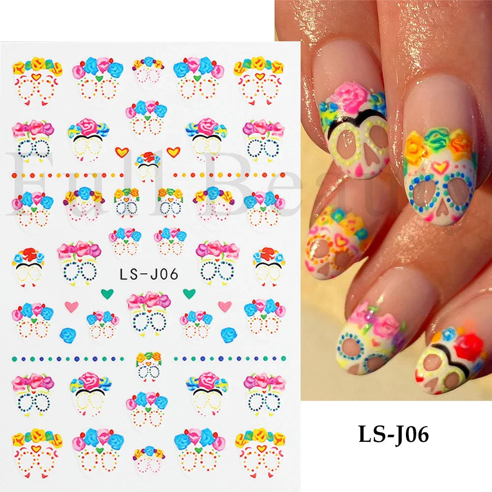 sengpan Luminous Nail Stickers Glow In Dark Halloween Nail Art Decoration Cartoon Skull Ghost Sliders Bones Spider Decal Tattoo GLYB-018