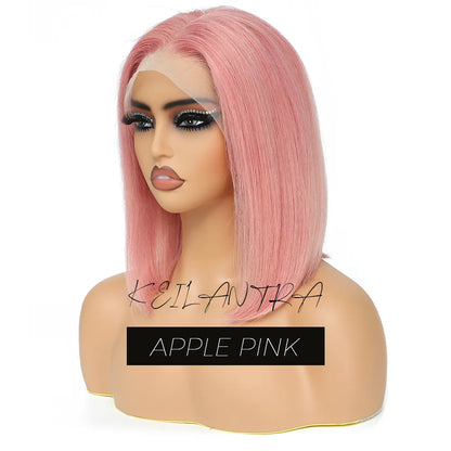 sengpan Rose Pink Short Colored Bob Human Hair Wigs Brazilian 13X4 Straight Lace Front Wigs Transparent Lace Pre Plucked Glueless Wig