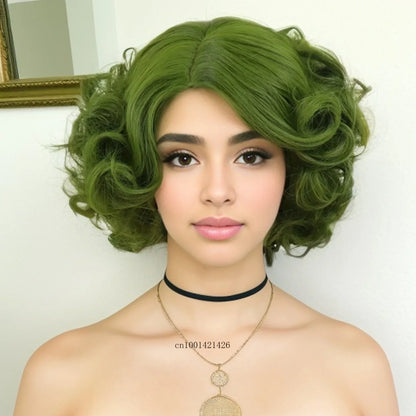 sengpan Cosplay Wig Green Wigs for Women Synthetic Short Curly Wig St. Patrick's Day Costume Party Harajuku Anime Lolita Wig