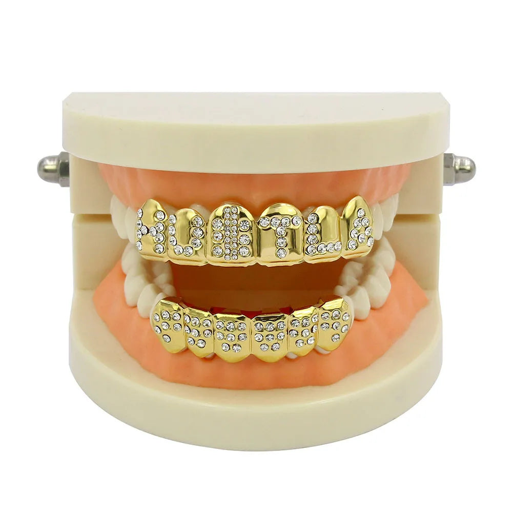 Lianfudai Fashion Gold Plated Teeth Grillz Hip Hop Cool Popular Vampire Gangsta Fang Tooth Cap Mold Kit Body Jewelry Gift New