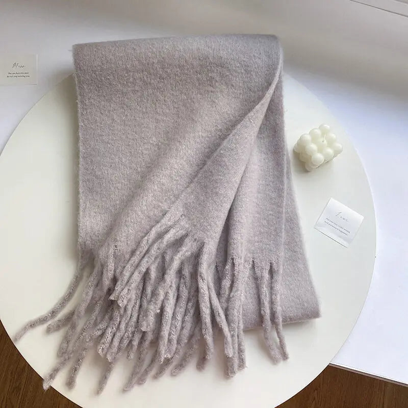 sengpan Retro Imitation Cashmere Scarf Winter Women Fashion Green Mohair Striped Scarves Korean Classic Thicken Warm Soft Shawl