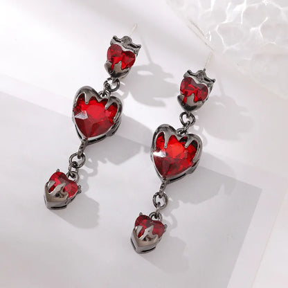 sengpan Sweet Cool Zircon Heart Earrings Female Red Lava Charm Pendant Earrings Birthday Party Jewelry Accessories